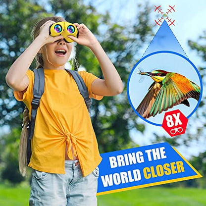 LET'S GO! Boys Toys Age 3-12, DIMY Compact Watreproof Binocular for Kids Boys Outdoor Play Bird Watching Easter Gifts for Boys Age 5-10 Yellow DY3