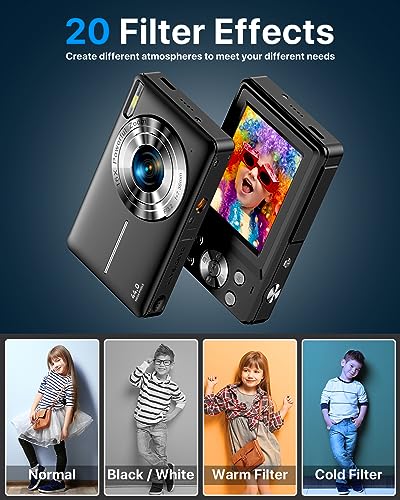 Digital Camera, Kids Camera FHD 1080P 44MP Small Digital Camera with 32GB SD Card Vlogging Camera 16X Digital Zoom, Point and Shoot Digital Camera Gift for Kids Boys Girls Teens Students - Black