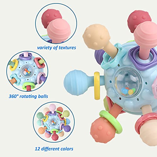 Anzimo Baby Sensory Teething Toys - Baby Teethers Montessori Toys - Gifts for Infant Newborn Boys Girls 0 3 6 9 12 18 Months 1 One Year Old - Baby Rattle Chew Toys - Toddler Educational Learning Toys