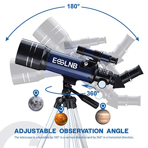 ESSLNB Telescope for Kids, 70mm Aperture Refractor Telescopes (15X-180X) for Astronomy Beginners, Portable Travel Telescope with Phone Adapter & Adjustable Tripod-Astronomy Gifts for Kids Blue