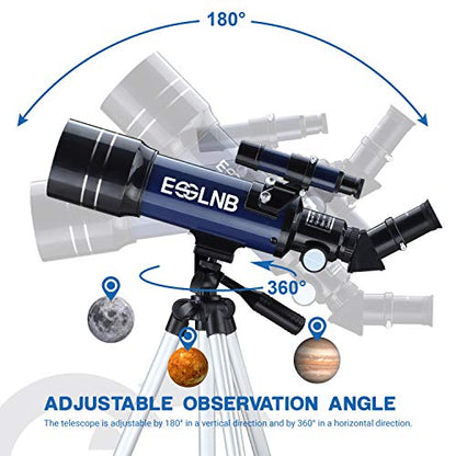 ESSLNB Telescope for Kids, 70mm Aperture Refractor Telescopes (15X-180X) for Astronomy Beginners, Portable Travel Telescope with Phone Adapter & Adjustable Tripod-Astronomy Gifts for Kids Blue