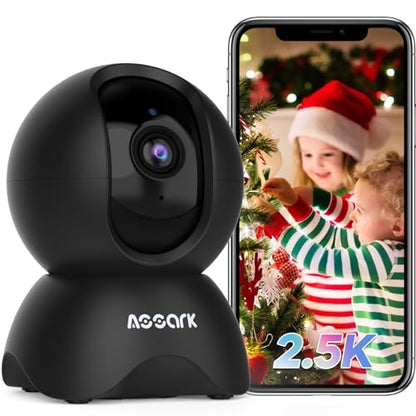 Assark Pet Camera with Phone APP 5MP, Indoor Camera 2.5K, Camera for Home Security 360°, 2.4GHz WiFi, Night Vision, PTZ, AI Human Detection, Two-Way Audio (Black)