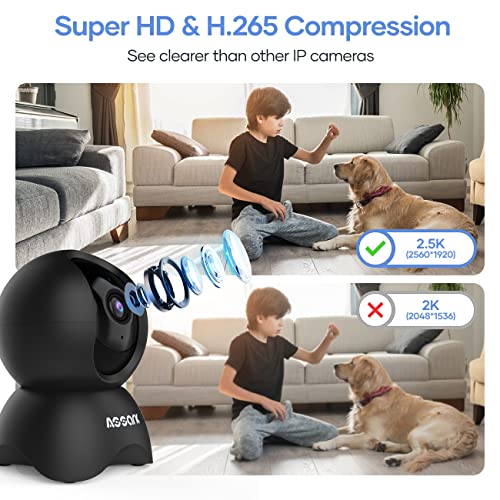 Assark Pet Camera with Phone APP 5MP, Indoor Camera 2.5K, Camera for Home Security 360°, 2.4GHz WiFi, Night Vision, PTZ, AI Human Detection, Two-Way Audio (Black)