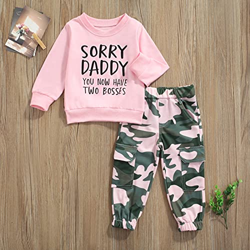 Fernvia Toddler Girls Clothes 2T 3T 4T 5T Fall Outfits Baby Pullover Sweatshirt & Camouflage Pants Set Kids Winter Sweatsuit