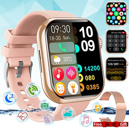 Smart Watch for Men Women, Smartwatch with Blood Pressure Monitor Heart Rate Monitor Body Temperature 1.88" Bluetooth Watch (Make/Answer Call), IP67 Waterproof Smart Watch for Android iOS Phones Gold