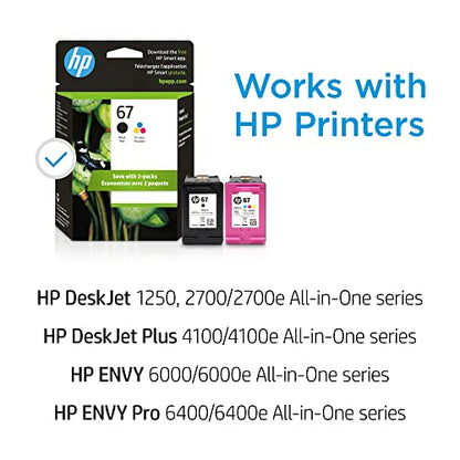 HP 67 Black/Tri-color Ink Cartridges (2 Count - Pack of 1) | Works with HP DeskJet 1255, 2700, 4100 Series, HP ENVY 6000, 6400 Series | Eligible for Instant Ink | 3YP29AN