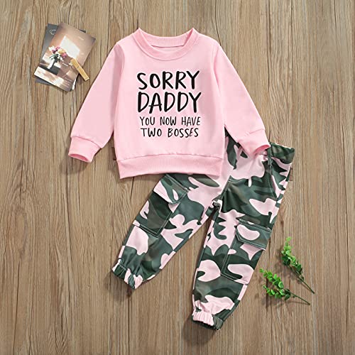 Fernvia Toddler Girls Clothes 2T 3T 4T 5T Fall Outfits Baby Pullover Sweatshirt & Camouflage Pants Set Kids Winter Sweatsuit