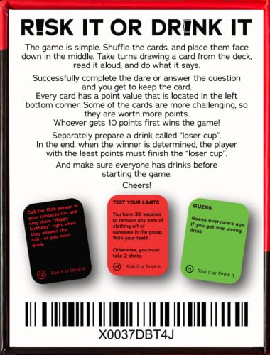 RISK IT OR DRINK - Fun Party Game for College, Pregame, Night Hilarious Dares, Challenges & Questions Adults Games Adult Card Parties