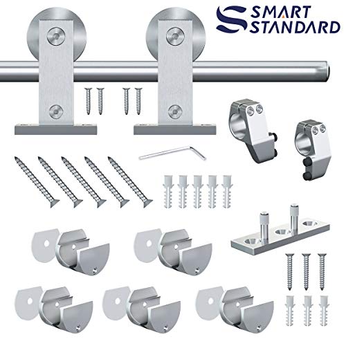 SMARTSTANDARD 6.6 Feet Top Mount Sliding Hardware Kit-Stainless Steel Heavy Duty Sturdy Barn Track-Simple and Easy to Install-Fit 36"-40“ Wide Door Panel (T Shape Hanger)