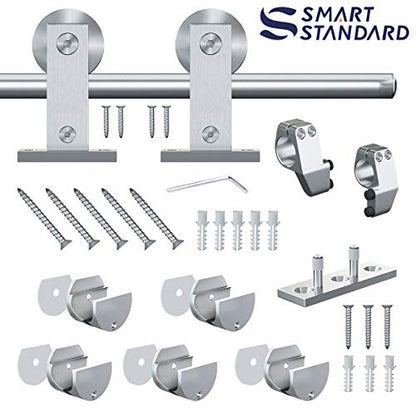 SMARTSTANDARD 6.6 Feet Top Mount Sliding Hardware Kit-Stainless Steel Heavy Duty Sturdy Barn Track-Simple and Easy to Install-Fit 36"-40“ Wide Door Panel (T Shape Hanger)