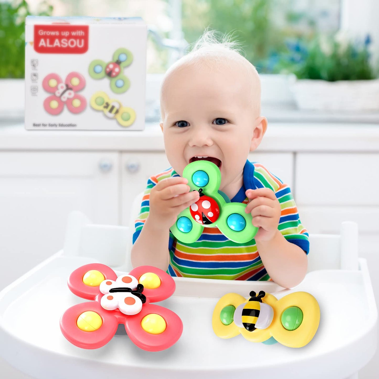 3PCS ALASOU Suction Cup Spinner Toys for 1 Year Old Boy Girl|Spinning Top Toddler Toys Age 1-2|1 2 Year Old Boy Birthday Gift|Baby Bath Toys for Kids Ages 1-3|Sensory Toys for Toddlers 1-3