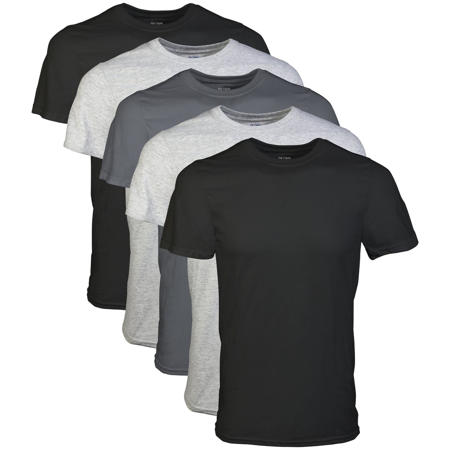 Gildan Men's Crew T-Shirts, Multipack, Style G1100, Black/Sport Grey/Charcoal (5-Pack), X-Large