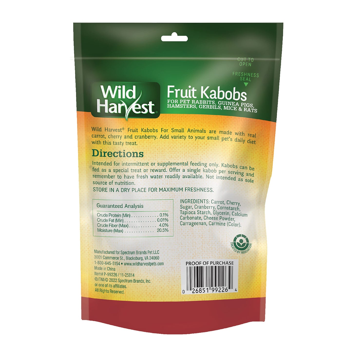 Wild Harvest Fruit Kabobs, 6 Count, for Pet Rabbits, Guinea Pigs, Hamsters, Gerbils, Mice and Rats